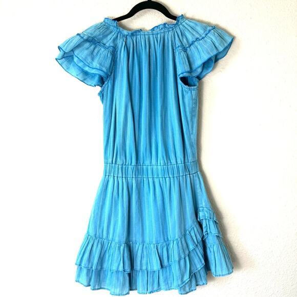 Karina Grimaldi Revolve Blue Daisey Metallic Ruffled Mini Dress Size XS - Picture 3 of 7